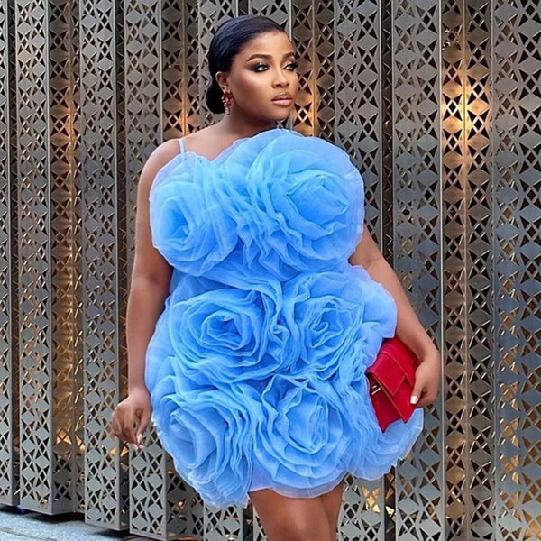 Organza Ball Ruffled Floral Mini Length Dress