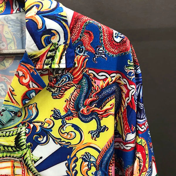 Ethnic Vintage Portrait Print Shirt Short Sleeve Casual