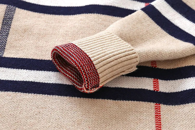 Warm Pullover Top Long Sleeve Plaid Sweater