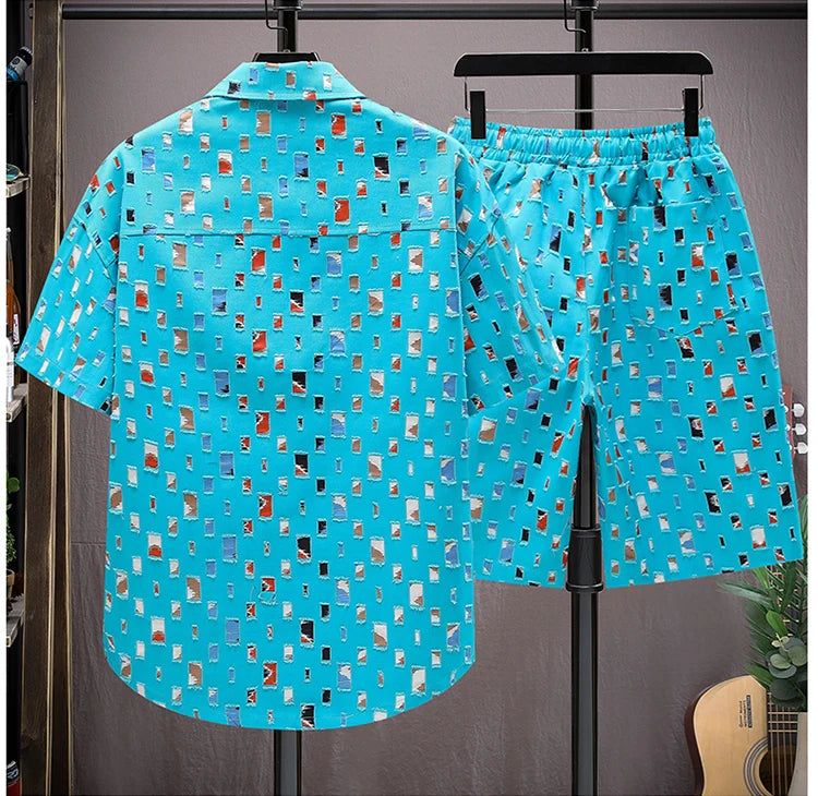 2 Pieces Set Tracksuit Men's Shirt Shorts