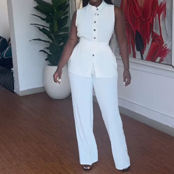 Shirt Top & Cuffed Pants  Wide Leg Pant Sets Two Piece