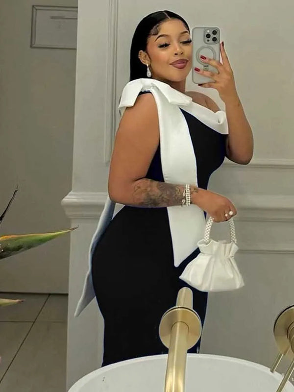 Elegant Lady Dress High Waist Knitted One-piece Dress