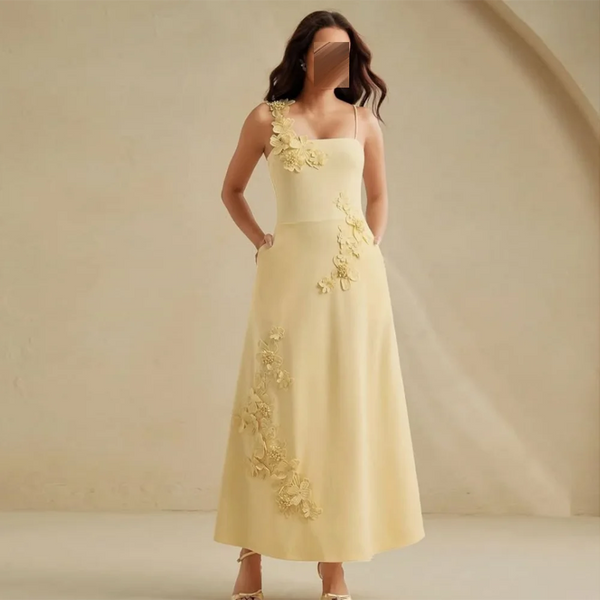 3D Flowers Lace A-Line Ankle-Length Midi Backless dress