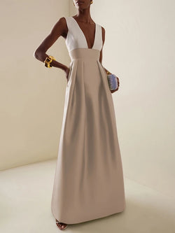 Elegant Cocktail High Waisted Deep V-Neck Dress