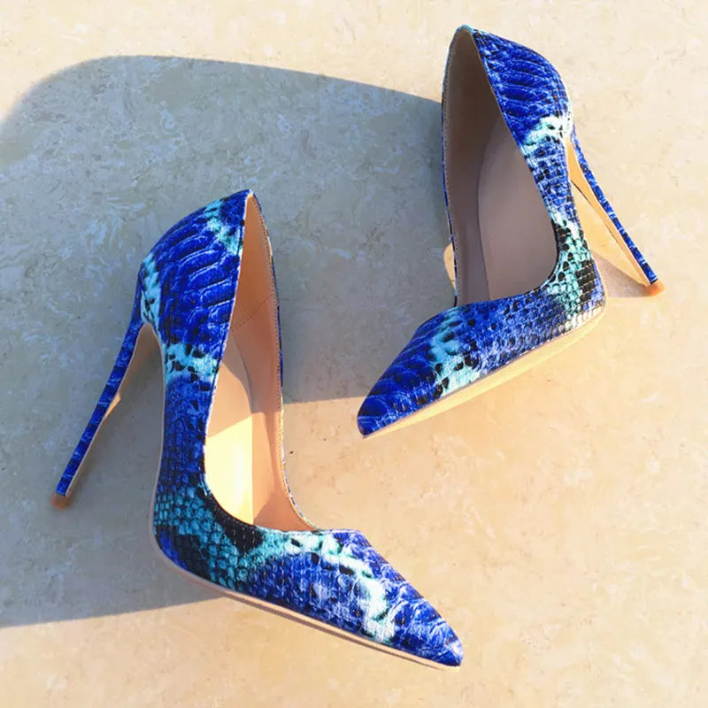 Women Snake Pattern Pointy Toe High Heels