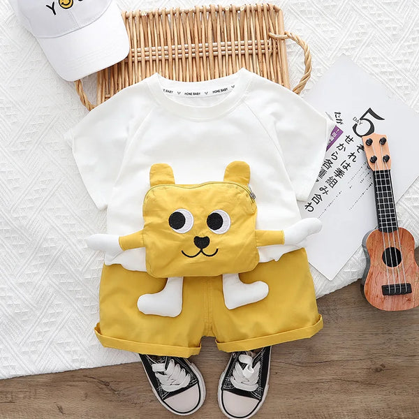 Short Sleeve Pocket Cartoon T-shirt Shorts 2PCS