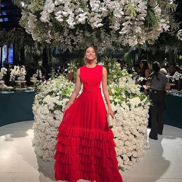 Exquisite A-Line Sleeveless Tiered O Neck Dress