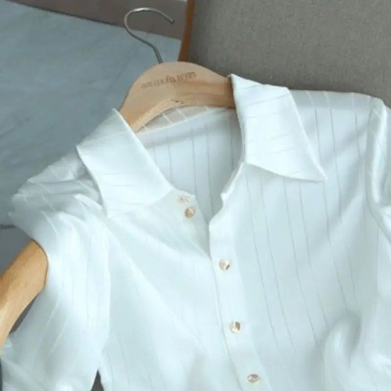 White Striped Patchwork Shirt For Women
