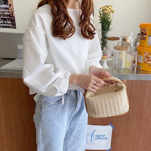 Summer Small Straw Trendy Shoulder Woven Bucket Bag