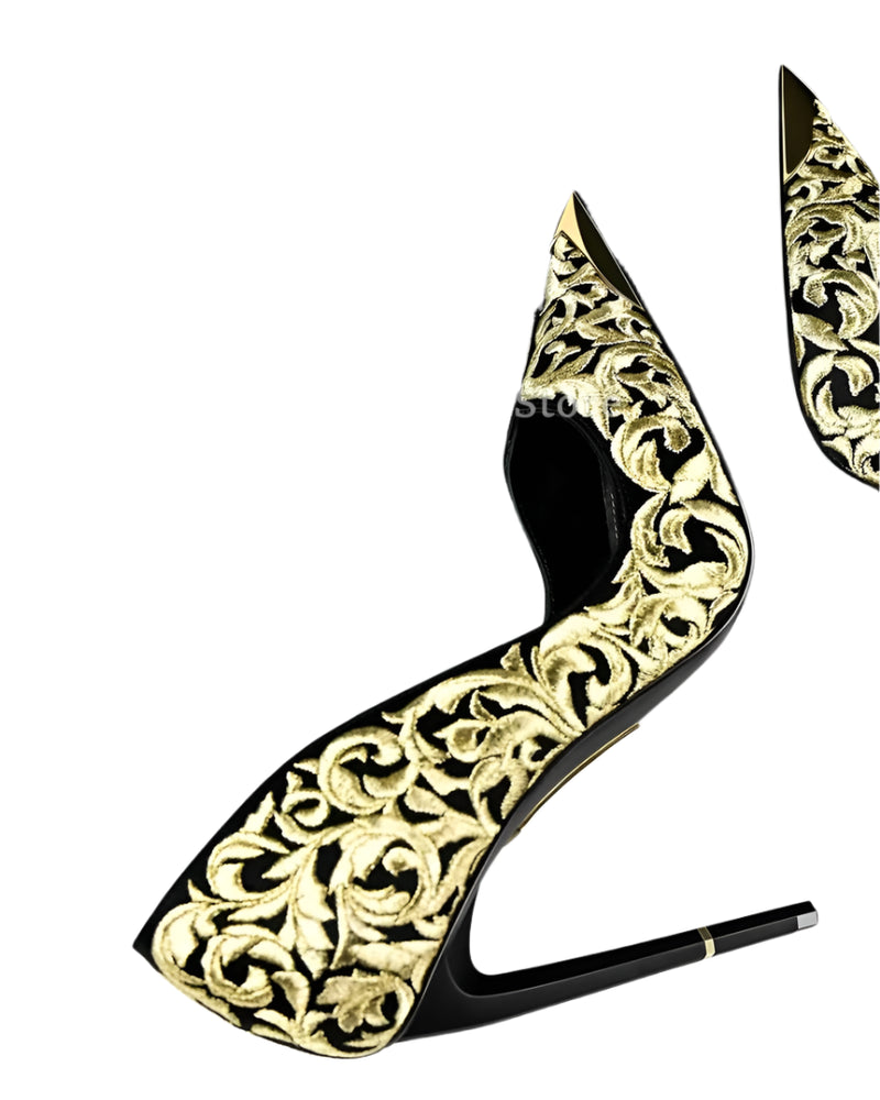 CAMINA Embroidery Pointed Toe High Heel