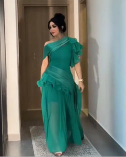 Elegant Retro Chiffon A-line One-shoulder Midi Dress