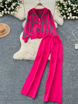 SINGREINY Cardigan+Wide Leg Long Pants
