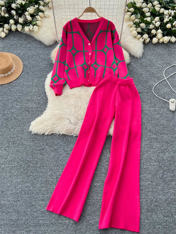 SINGREINY Cardigan+Wide Leg Long Pants