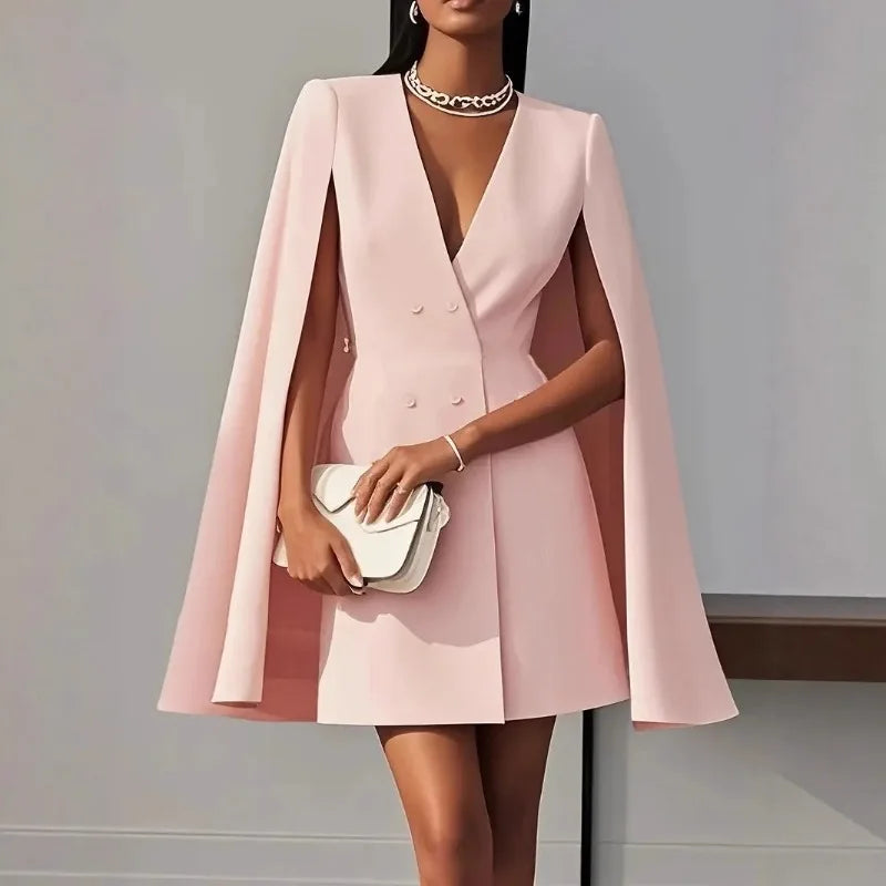 Spring Summer Fall Office Ladies V-neck Formal Dress with Tied Waist Sexy
