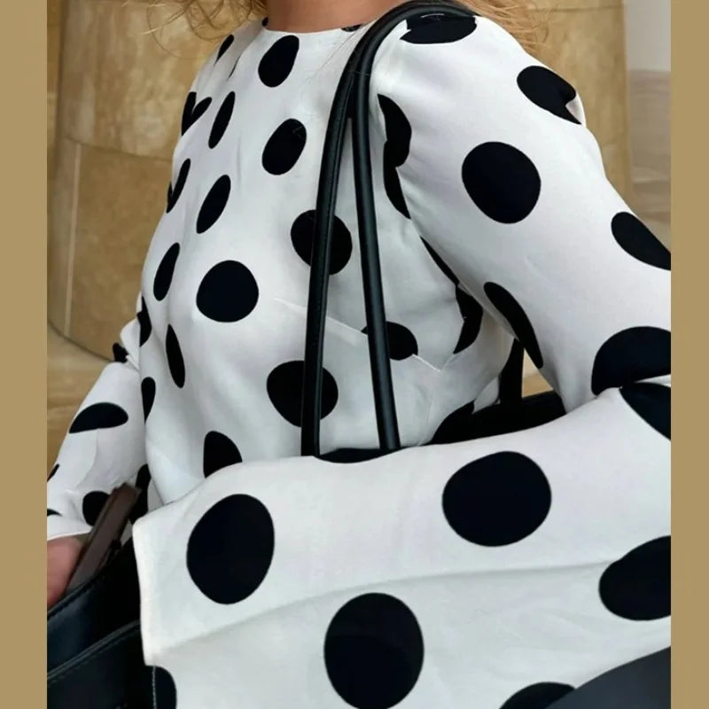Polka Dot Vintage Flare Sleeve O Neck A Line Long Dress