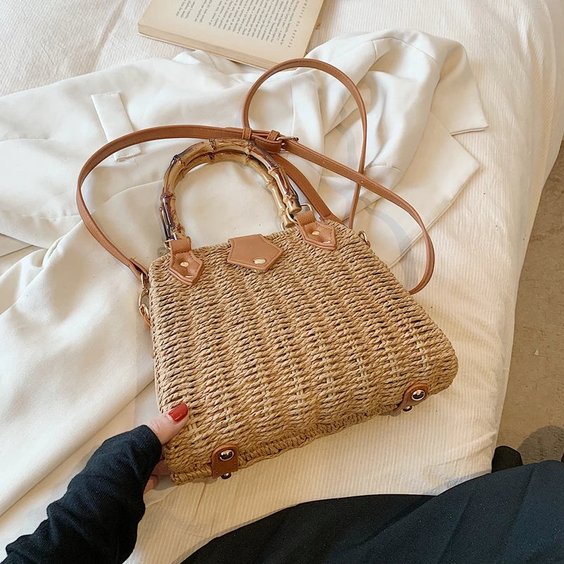 Summer Exquisite Bamboo Straw Woven Shoulder Bag