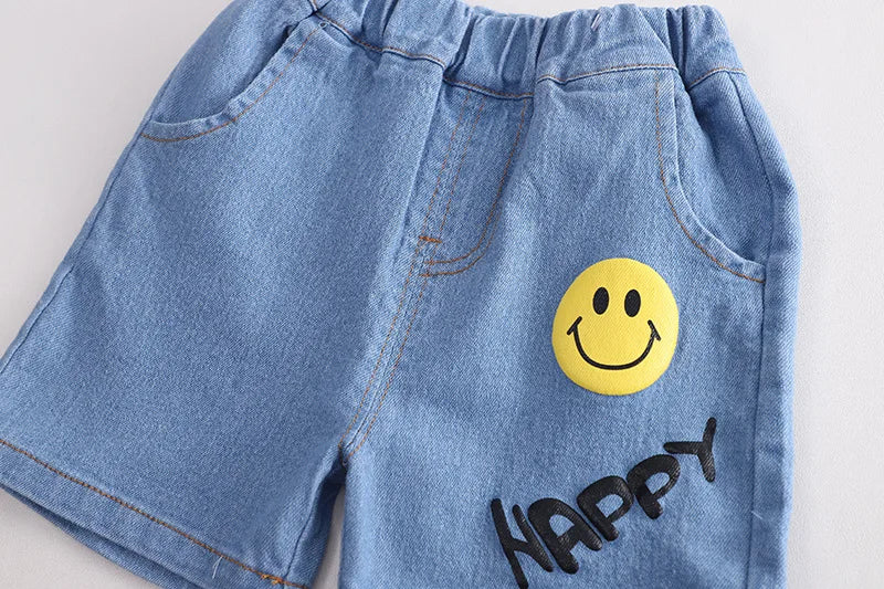 Cartoon Short Sleeve T-Shirt Denim Shorts 2PCS
