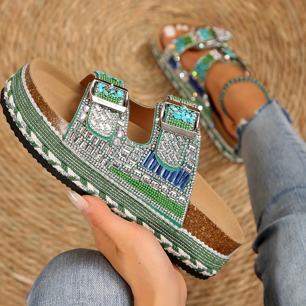 Heel Rhinestone Glitter Sandals