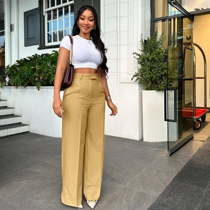 Elegant Fashion Wide Leg High Waist Loose Straight Trousers
