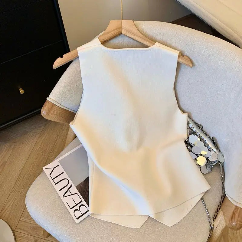 French Style V-neck Sleeveless Knitted Aesthetic Tank