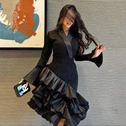 Elegant Cocktail Dresses Black Satin Ruffles