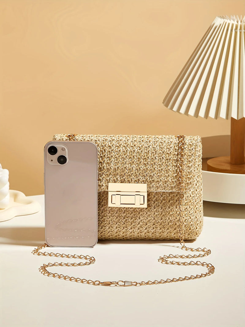 Woven Straw Handwoven Purse with Lock Closure