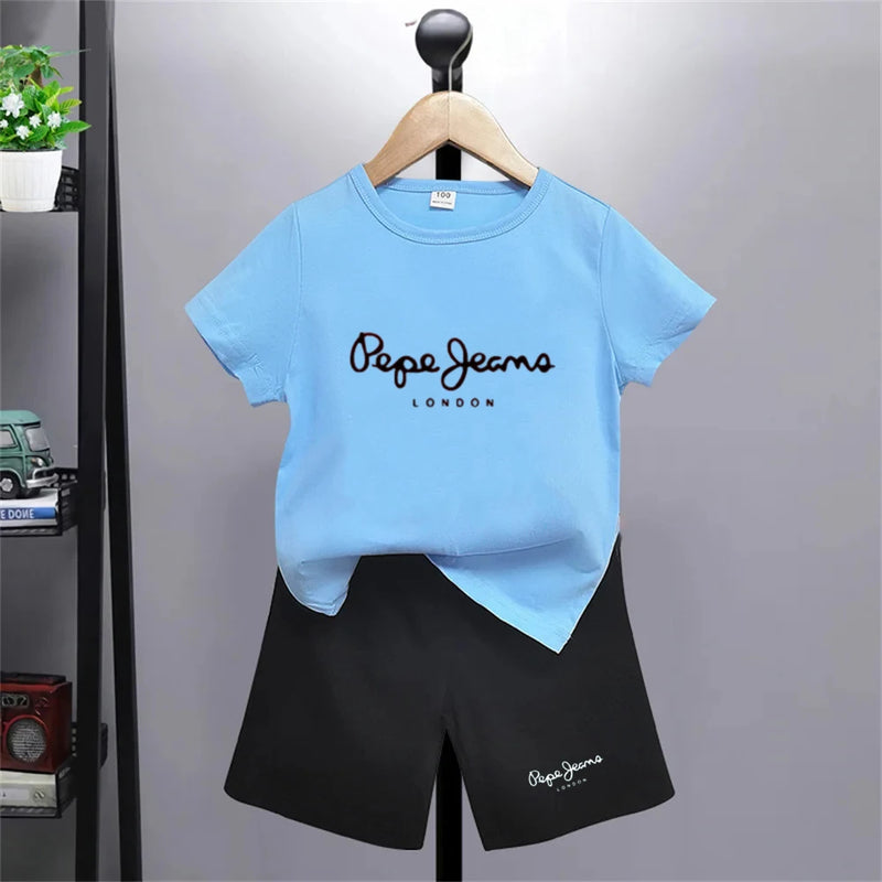 Brand letter printing girl Boy Age 3-12 T-shirt+shorts Sets