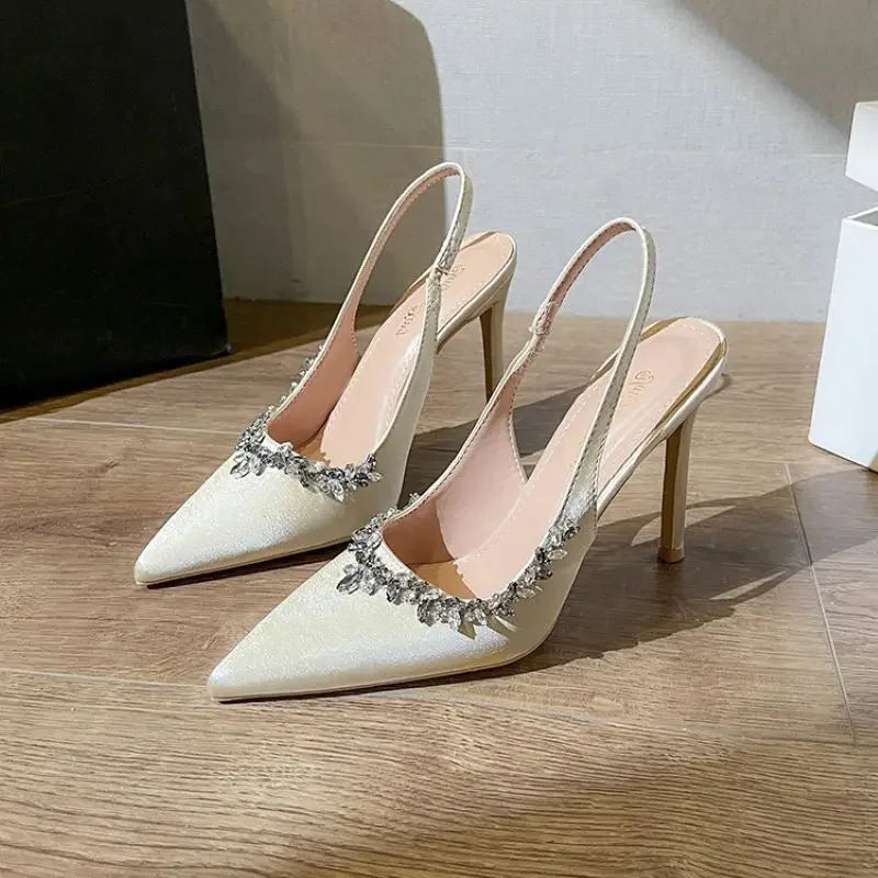 Rhinestone Satin Pointed Toe High Heel Sandals