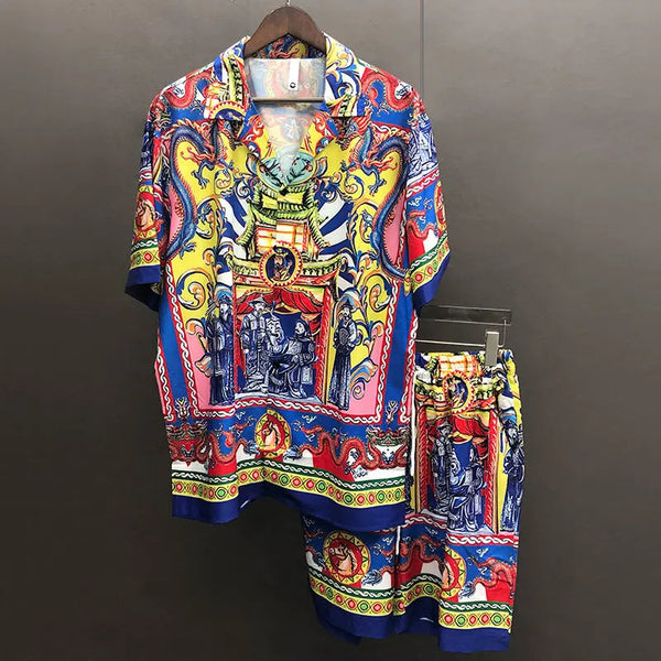 Ethnic Vintage Portrait Print Shirt Short Sleeve Casual