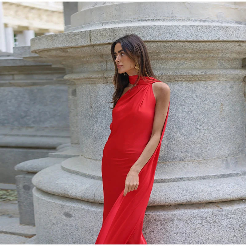 Elegant Solid Ribbon Off Shoulder Sleeveless Backless Slim Dress
