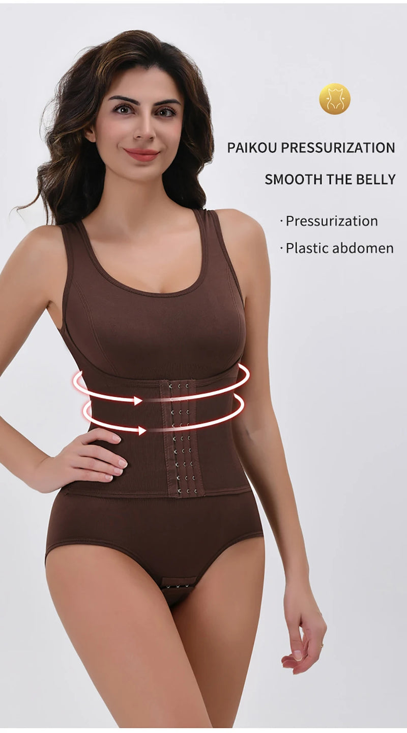 Bodysuit Shapewear With Zipper Belt Tummy Control