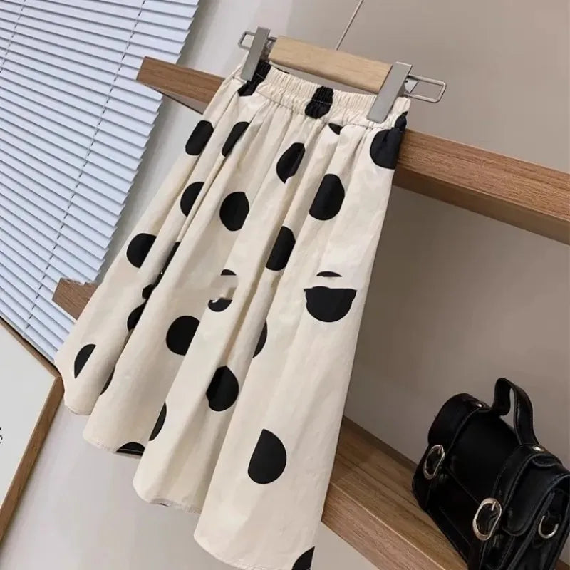 Cotton Square Neck Bubble Sleeve Top Dot Half Skirt 2-pieces