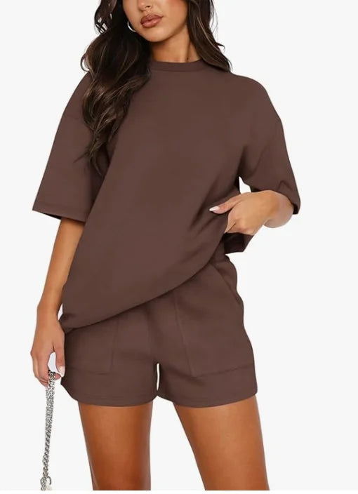 Casual O Neck Short Sleeve Short Pants Set