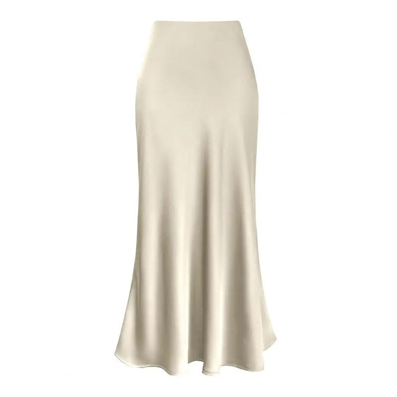 Elegant Silk Satin High Waist A-line Office Lady Skirt