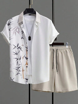 Summer Short-sleeved Shirt And Beach Shorts Set