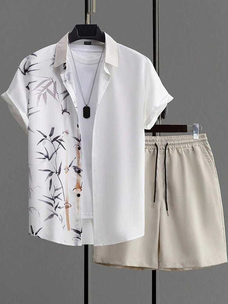 Summer Short-sleeved Shirt And Beach Shorts Set