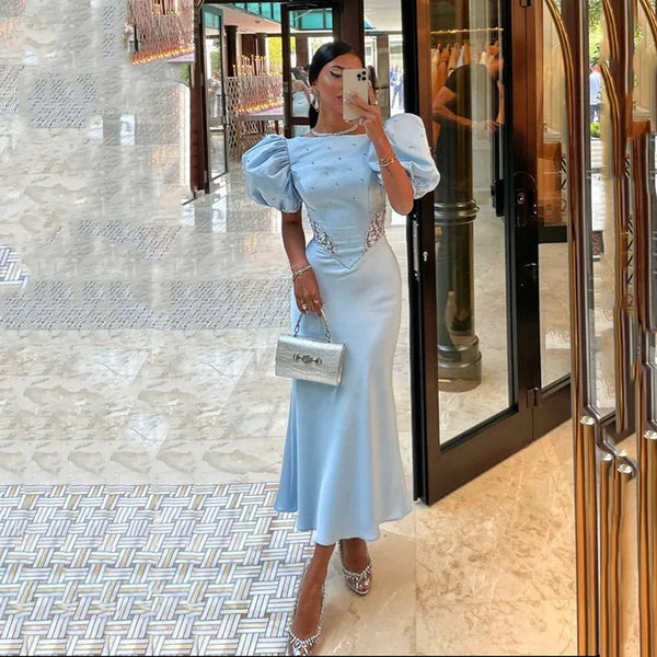 CAMINA Elegant Short Sleeves Satin Dress
