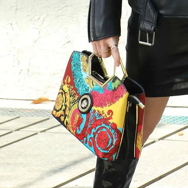 Elegant Printed Top Handle Bag