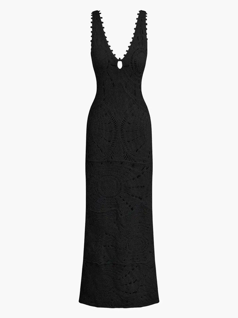 Solid V-neck Slip Knit Cover Up Bikini Dress