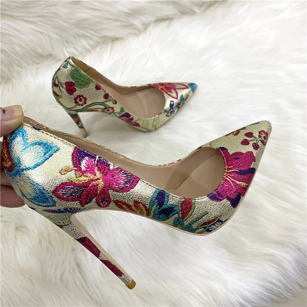 Gold Sheep Pointed Toe Stilettos Banquet Slip-On Shoes