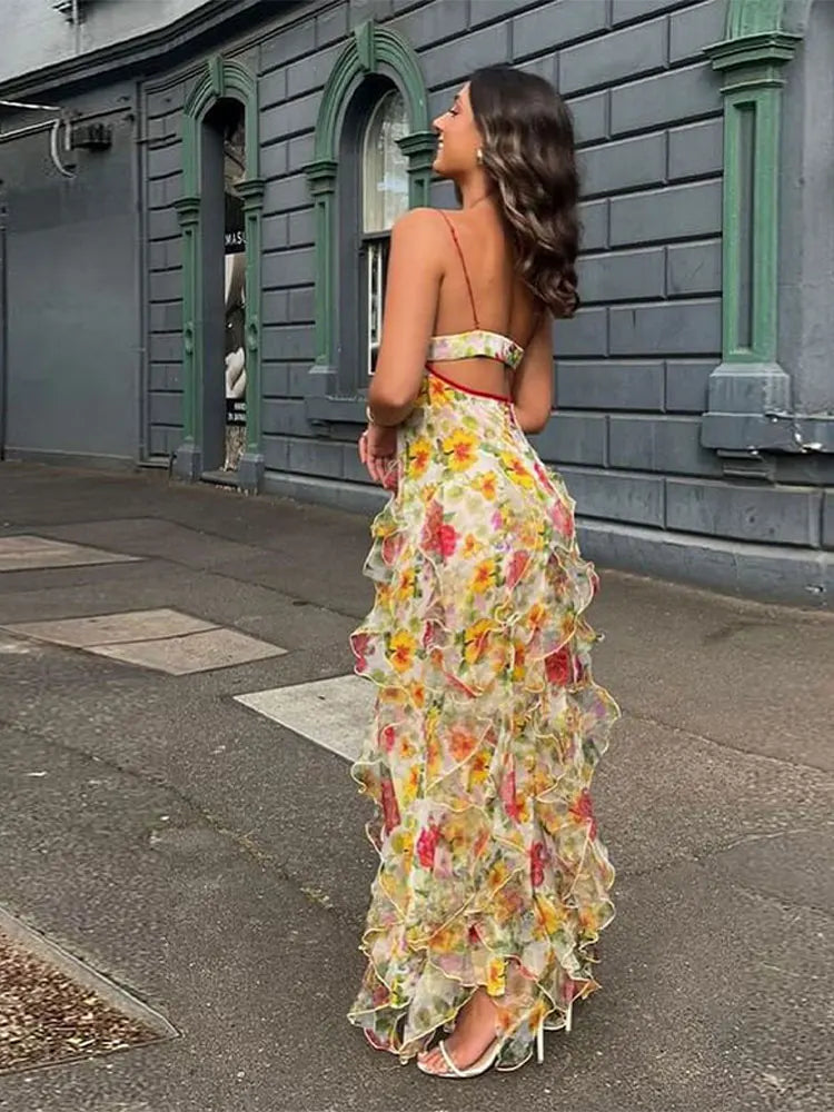 Chiffon Ruffles Strapless Sleeveless Backless Dress