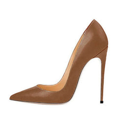 Tikicup Solid Khaki Brown Matte Pointed High Heels