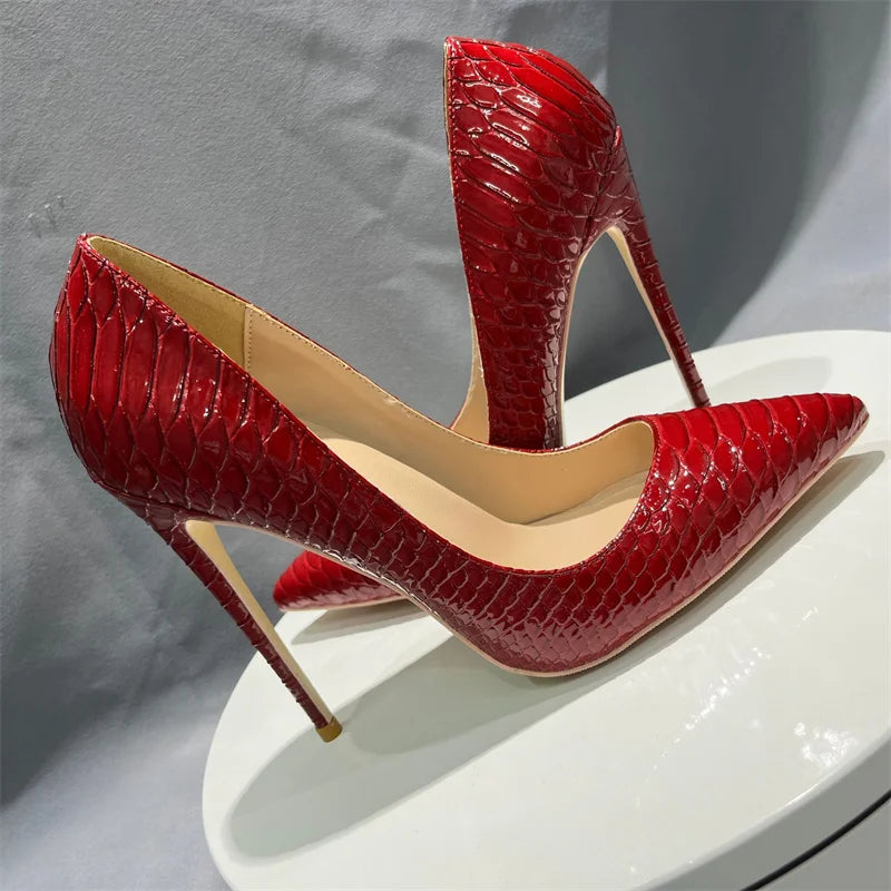 Red Crocodile Effect Pointy Toe Snakeskin