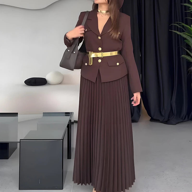Elegant Spring Long Sleeved Jacket and Skirt Suit
