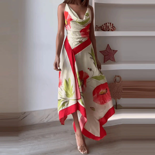 V- Neck Irregular Backless Halter Dress