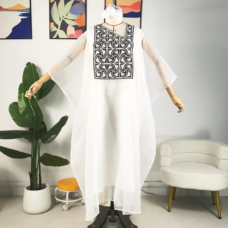 White Abaya Embroidery With Scarf