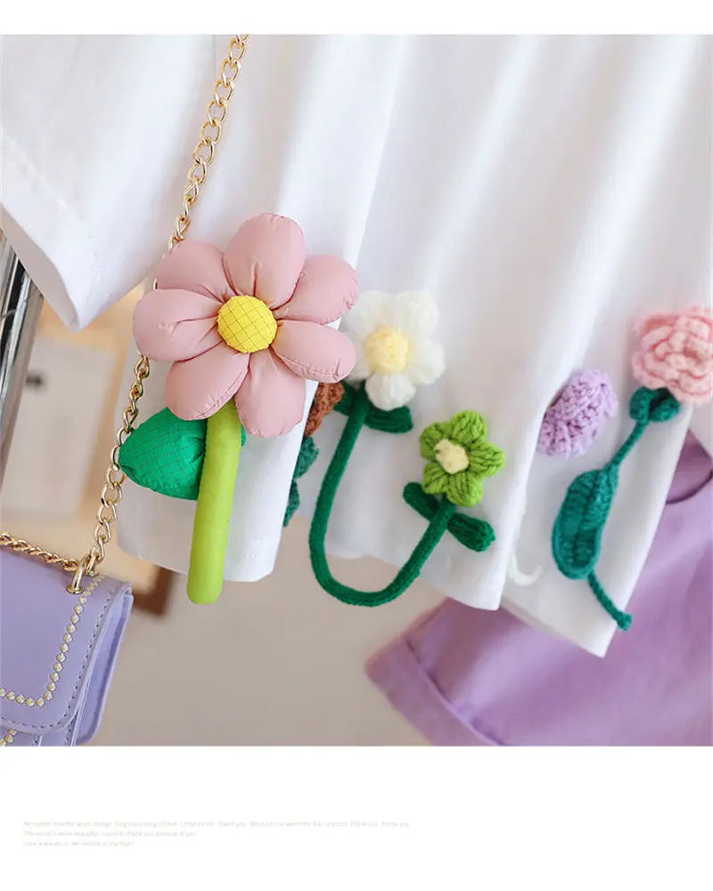 T-Shirts Three-dimensional Flower Short Sleeve Kids for 3 To 13 Years