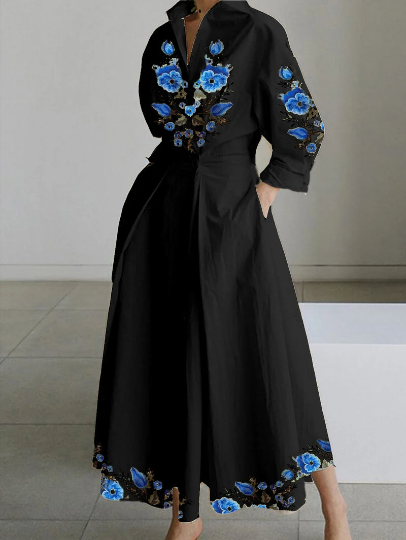 Shirt Dress Vintage Elegant A-Line Pleated Autumn Casual
