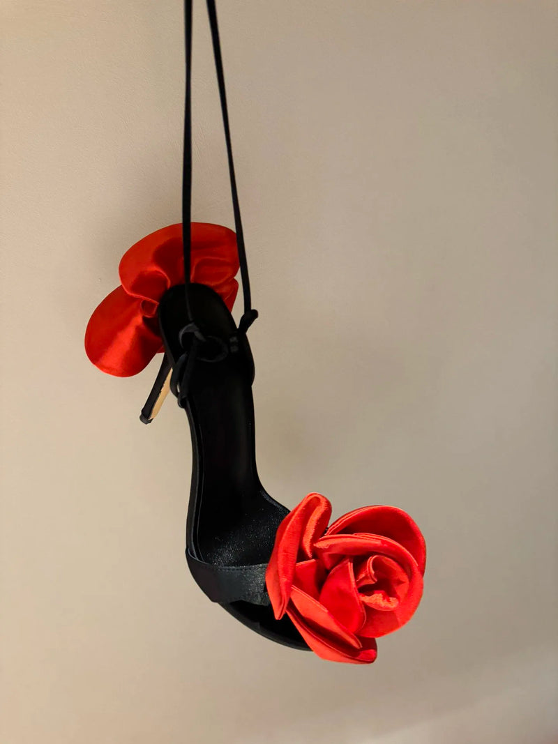 Silk Rose High Heel Strap Sandals