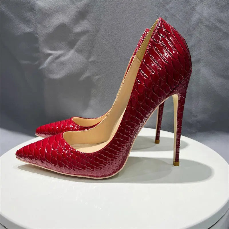 Red Crocodile Effect Pointy Toe Snakeskin